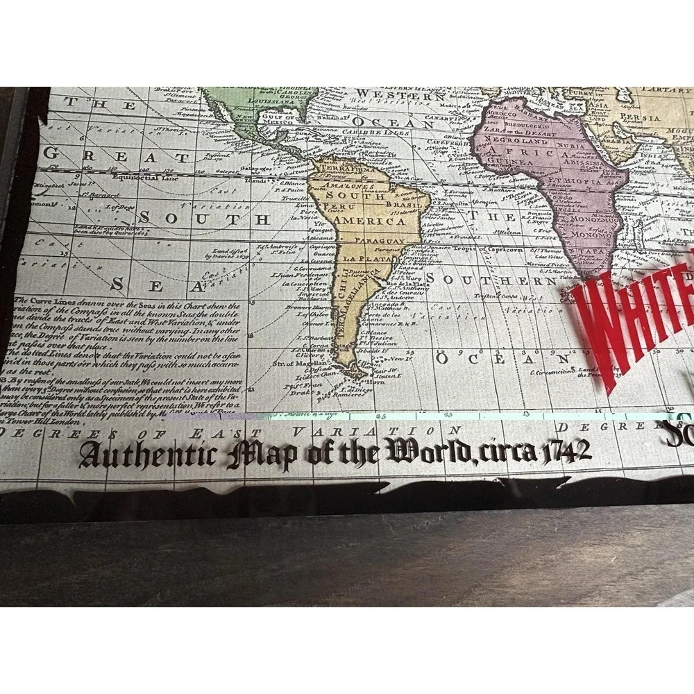 VTG White Horse Whiskey 1742 World Map Bar Wall Hanging Distillery Wood Frame‎